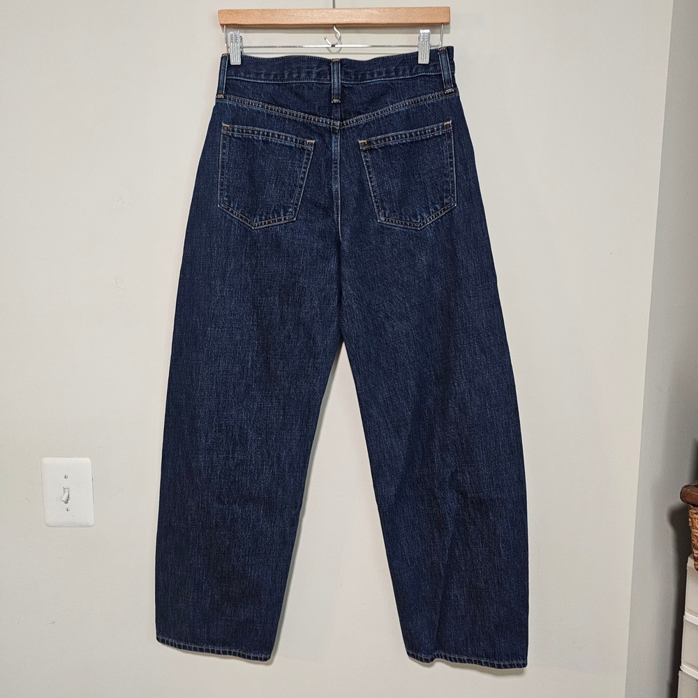Gap Barrel High Rise Jeans Women 28 6R Dark Wash Blue Curved Leg Denim Casual - Picture 2 of 8